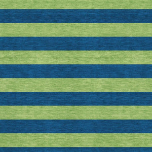 HomeRoots 10' Navy Blue and Green Striped Washable Area Rug - Durable, UV-Protected, Perfect for Busy Homes! 647758