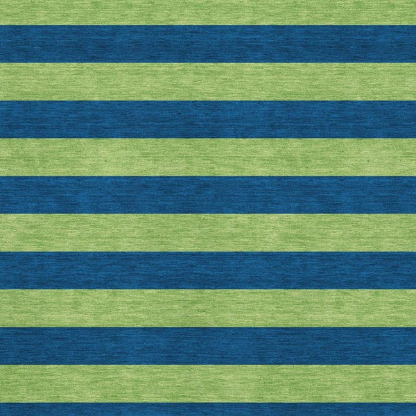 HomeRoots 10' Navy Blue and Green Striped Washable Area Rug - Durable, UV-Protected, Perfect for Busy Homes! 647758