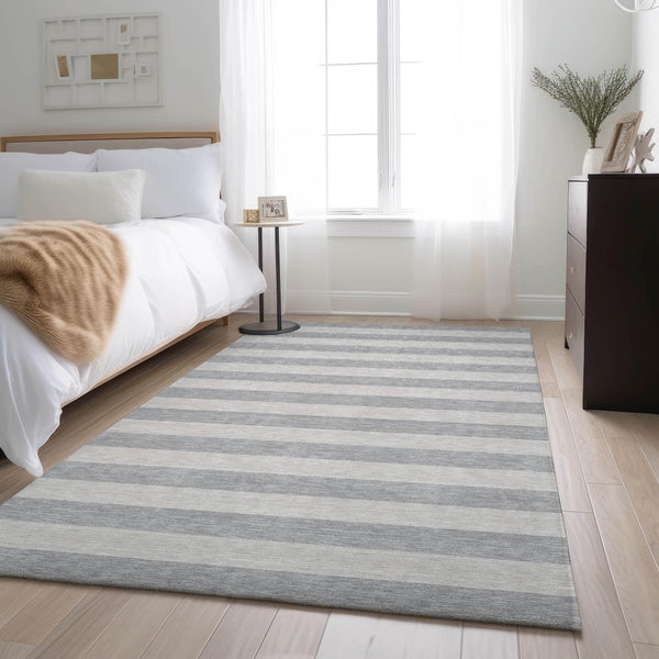 HomeRoots 5' X 8' Pewter and Gray Striped Area Rug - Washable, UV-Protected, Stylish & Stain-Resistant Décor Piece 647760