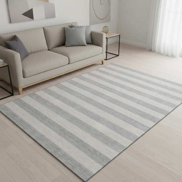 HomeRoots 5' X 8' Pewter and Gray Striped Area Rug - Washable, UV-Protected, Stylish & Stain-Resistant Décor Piece 647760