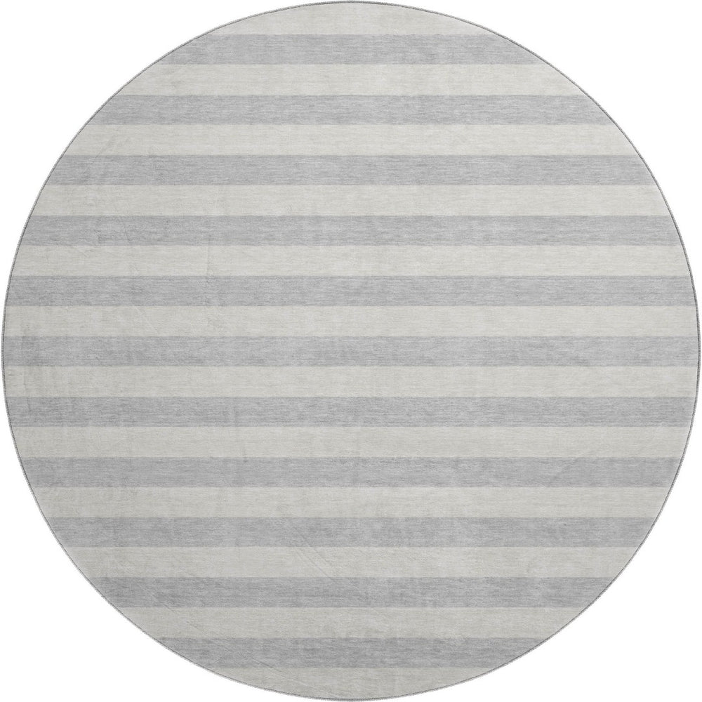 HomeRoots 8' Washable Pewter and Gray Striped Round Rug with UV Protection - Perfect for Kids and Pets! 647761