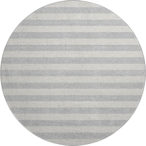 HomeRoots 8' Washable Pewter and Gray Striped Round Rug with UV Protection - Perfect for Kids and Pets! 647761