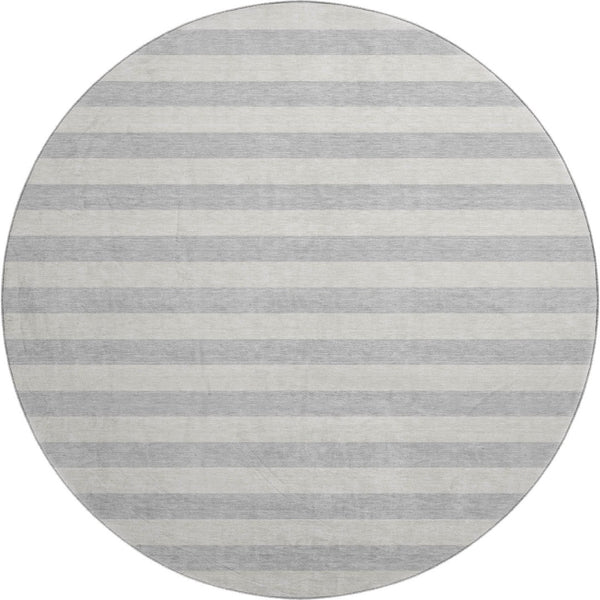 HomeRoots 8' Washable Pewter and Gray Striped Round Rug with UV Protection - Perfect for Kids and Pets! 647761