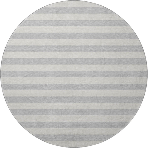 HomeRoots 8' Washable Pewter and Gray Striped Round Rug with UV Protection - Perfect for Kids and Pets! 647761