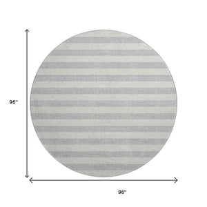 HomeRoots 8' Washable Pewter and Gray Striped Round Rug with UV Protection - Perfect for Kids and Pets! 647761