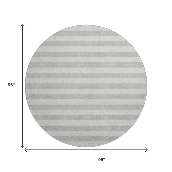 HomeRoots 8' Washable Pewter and Gray Striped Round Rug with UV Protection - Perfect for Kids and Pets! 647761