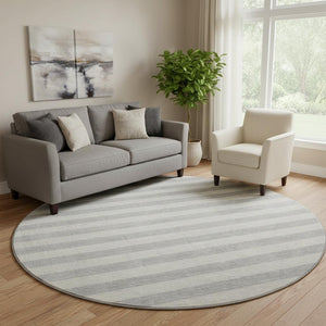 HomeRoots 8' Washable Pewter and Gray Striped Round Rug with UV Protection - Perfect for Kids and Pets! 647761