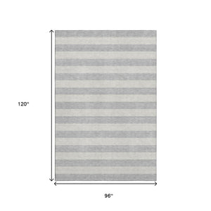 HomeRoots 8' X 10' Striped Pewter and Gray Washable Area Rug with UV Protection for High-Traffic Spaces 647762