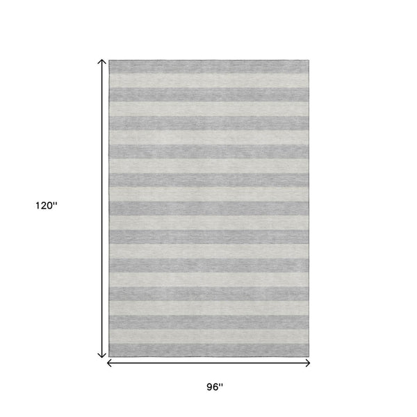 HomeRoots 8' X 10' Striped Pewter and Gray Washable Area Rug with UV Protection for High-Traffic Spaces 647762