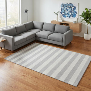 HomeRoots 8' X 10' Striped Pewter and Gray Washable Area Rug with UV Protection for High-Traffic Spaces 647762