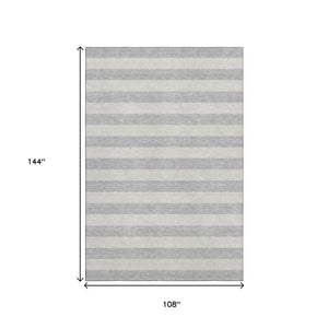HomeRoots 9' X 12' Versatile Pewter and Gray Striped Washable Area Rug with Stain Resistance & UV Protection 647763