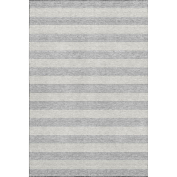 HomeRoots 9' X 12' Versatile Pewter and Gray Striped Washable Area Rug with Stain Resistance & UV Protection 647763