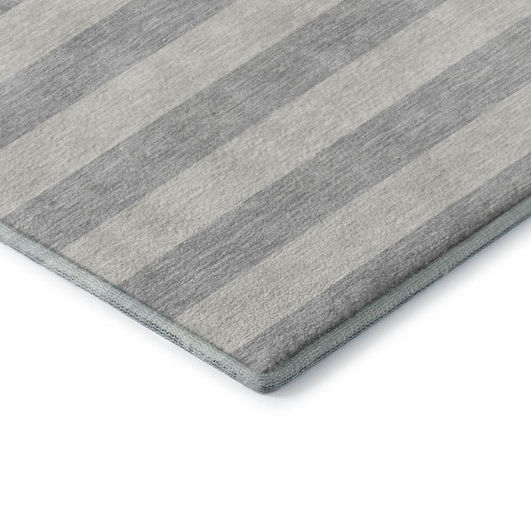 HomeRoots 9' X 12' Versatile Pewter and Gray Striped Washable Area Rug with Stain Resistance & UV Protection 647763