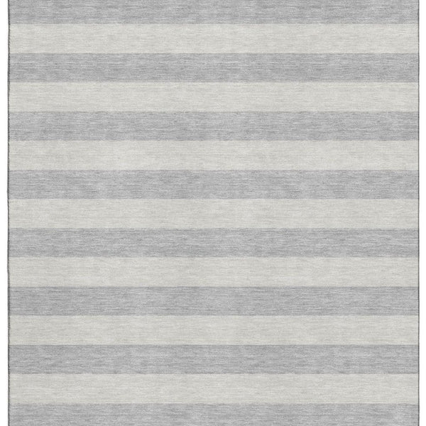 HomeRoots 9' X 12' Versatile Pewter and Gray Striped Washable Area Rug with Stain Resistance & UV Protection 647763