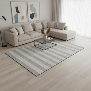 HomeRoots 9' X 12' Versatile Pewter and Gray Striped Washable Area Rug with Stain Resistance & UV Protection 647763