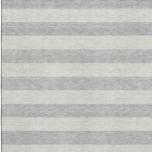 HomeRoots 10' X 14' Elegant Pewter & Gray Striped Washable Area Rug with UV Protection for Busy Homes 647764