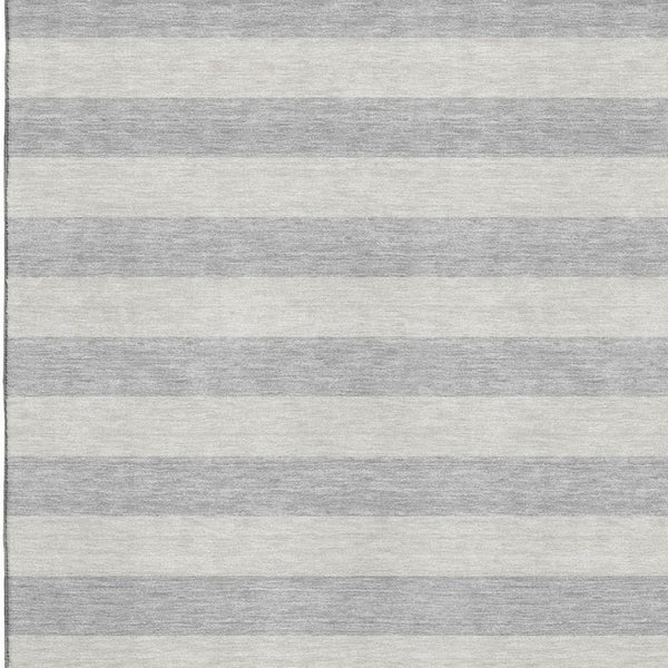 HomeRoots 10' X 14' Elegant Pewter & Gray Striped Washable Area Rug with UV Protection for Busy Homes 647764