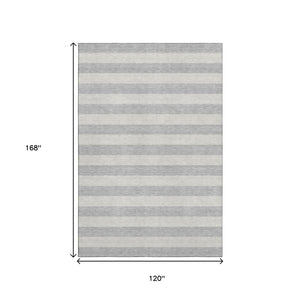 HomeRoots 10' X 14' Elegant Pewter & Gray Striped Washable Area Rug with UV Protection for Busy Homes 647764