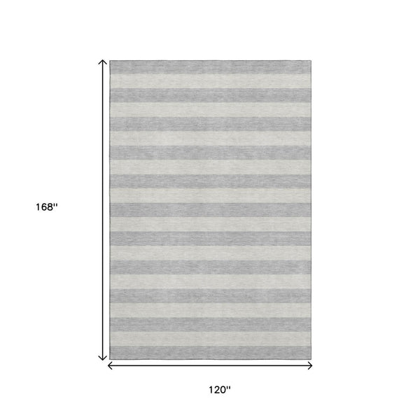 HomeRoots 10' X 14' Elegant Pewter & Gray Striped Washable Area Rug with UV Protection for Busy Homes 647764