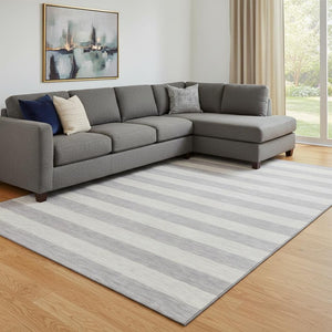 HomeRoots 10' X 14' Elegant Pewter & Gray Striped Washable Area Rug with UV Protection for Busy Homes 647764