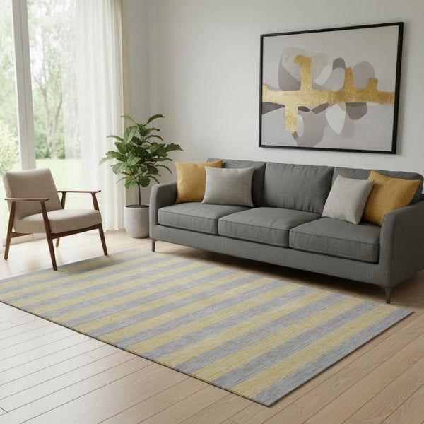 HomeRoots 5' X 8' Elegant Silver and Gold Striped Washable Area Rug with UV Protection for All Spaces 647766