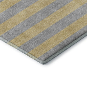 HomeRoots 8' Elegant Silver and Gold Striped Washable Round Rug with UV Protection for High-Traffic Areas 647767