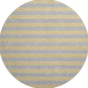 HomeRoots 8' Elegant Silver and Gold Striped Washable Round Rug with UV Protection for High-Traffic Areas 647767