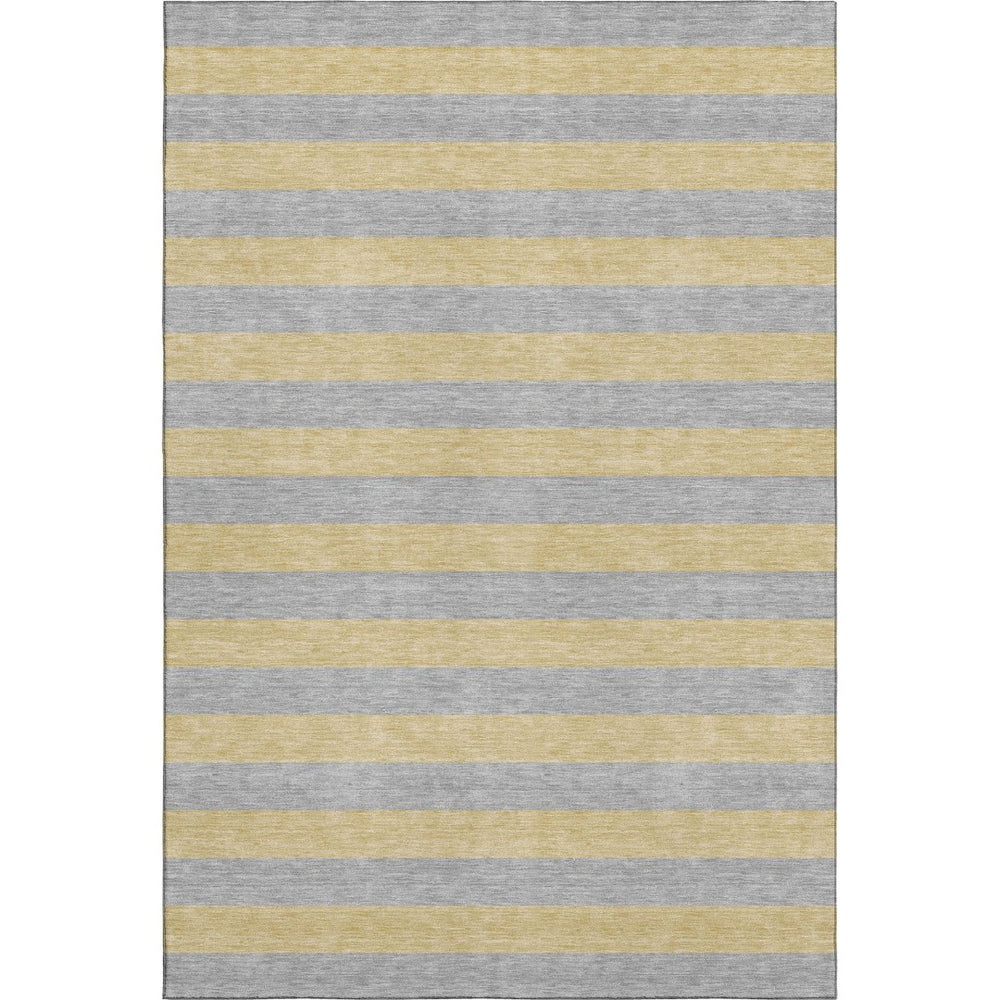 HomeRoots 8' X 10' Stylish Silver & Gold Striped Washable Area Rug with UV Protection for Family Spaces 647768