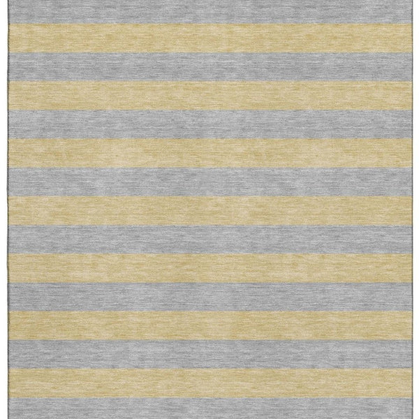 HomeRoots 8' X 10' Stylish Silver & Gold Striped Washable Area Rug with UV Protection for Family Spaces 647768