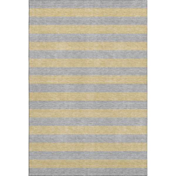 HomeRoots 9' X 12' Silver & Gold Striped Washable Area Rug - UV Protected, Durable & Easy-Care for Homes! 647769