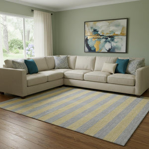 HomeRoots 9' X 12' Silver & Gold Striped Washable Area Rug - UV Protected, Durable & Easy-Care for Homes! 647769