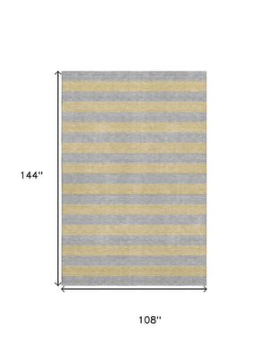 HomeRoots 9' X 12' Silver & Gold Striped Washable Area Rug - UV Protected, Durable & Easy-Care for Homes! 647769