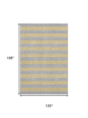 HomeRoots 10' Silver and Gold Striped Washable Area Rug – Stylish, Durable, UV-Protected for Modern Spaces 647770