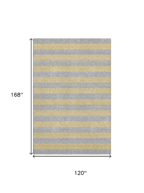 HomeRoots 10' Silver and Gold Striped Washable Area Rug – Stylish, Durable, UV-Protected for Modern Spaces 647770