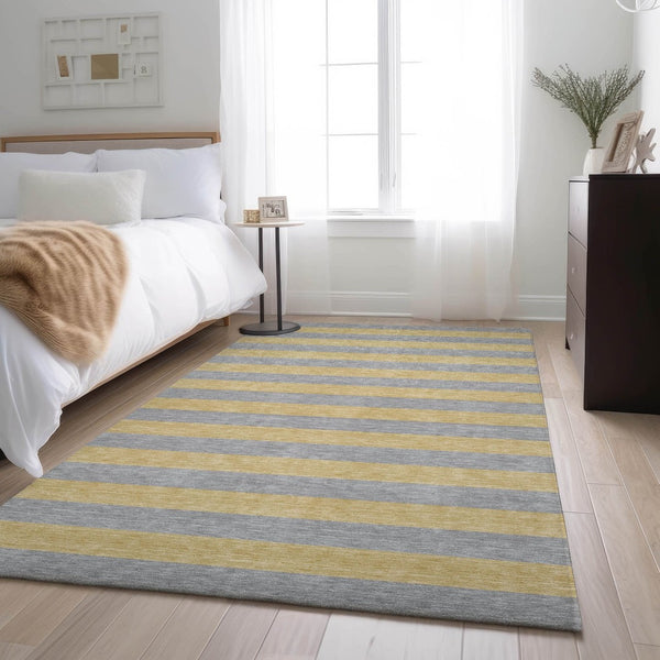 HomeRoots 10' Silver and Gold Striped Washable Area Rug – Stylish, Durable, UV-Protected for Modern Spaces 647770