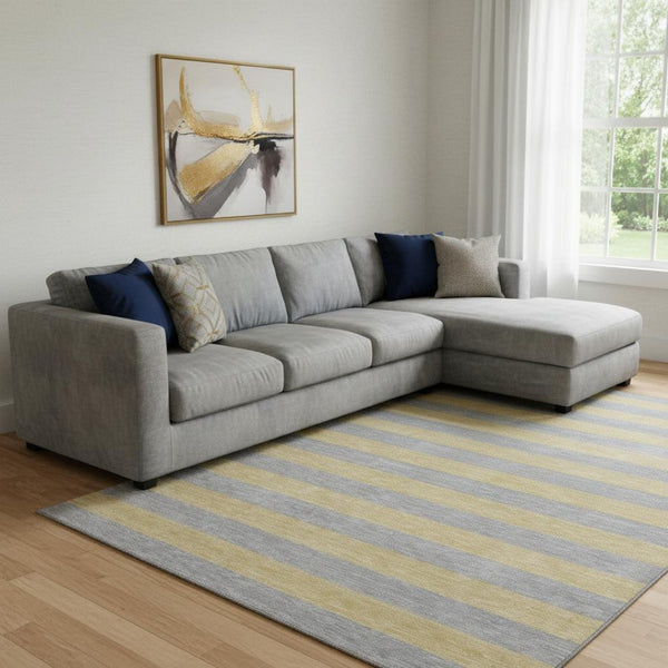 HomeRoots 10' Silver and Gold Striped Washable Area Rug – Stylish, Durable, UV-Protected for Modern Spaces 647770