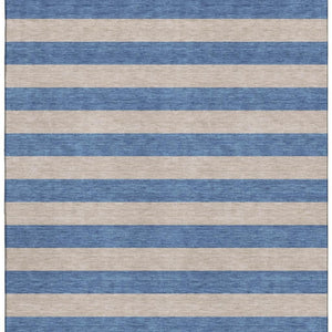 HomeRoots 5' Tan and Blue Striped Washable Area Rug - Durable, UV-Protected, Perfect for Busy Homes & Outdoor Use 647772