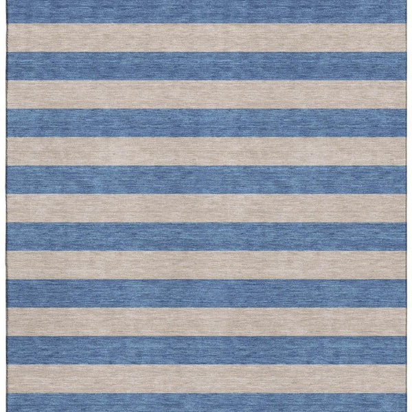 HomeRoots 5' Tan and Blue Striped Washable Area Rug - Durable, UV-Protected, Perfect for Busy Homes & Outdoor Use 647772