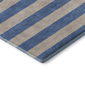 HomeRoots 5' Tan and Blue Striped Washable Area Rug - Durable, UV-Protected, Perfect for Busy Homes & Outdoor Use 647772
