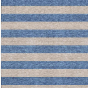 HomeRoots 5' Tan and Blue Striped Washable Area Rug - Durable, UV-Protected, Perfect for Busy Homes & Outdoor Use 647772