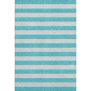 HomeRoots 5' X 8' Turquoise and Ivory Striped Washable Area Rug – Durable, UV-Protected, Coastal Home Decor 647778