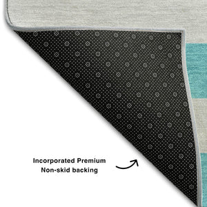 HomeRoots 5' X 8' Turquoise and Ivory Striped Washable Area Rug – Durable, UV-Protected, Coastal Home Decor 647778