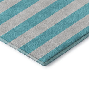 HomeRoots 5' X 8' Turquoise and Ivory Striped Washable Area Rug – Durable, UV-Protected, Coastal Home Decor 647778
