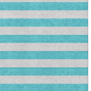 HomeRoots 5' X 8' Turquoise and Ivory Striped Washable Area Rug – Durable, UV-Protected, Coastal Home Decor 647778