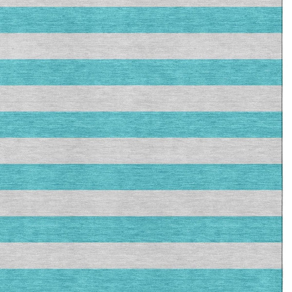 HomeRoots 5' X 8' Turquoise and Ivory Striped Washable Area Rug – Durable, UV-Protected, Coastal Home Decor 647778