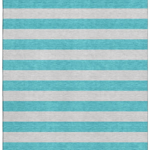 HomeRoots 5' X 8' Turquoise and Ivory Striped Washable Area Rug – Durable, UV-Protected, Coastal Home Decor 647778