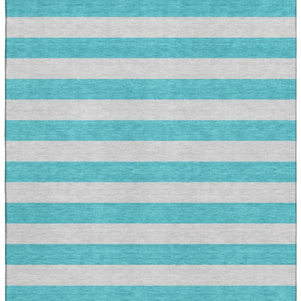 HomeRoots 5' X 8' Turquoise and Ivory Striped Washable Area Rug – Durable, UV-Protected, Coastal Home Decor 647778