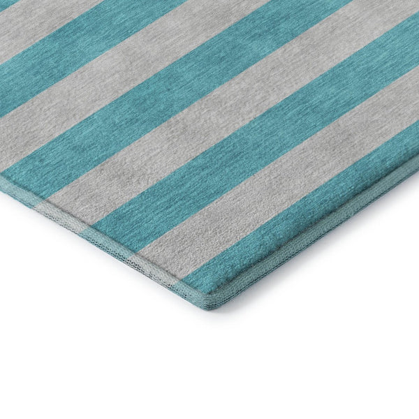 HomeRoots 8' X 10' Turquoise & Ivory Striped Washable Area Rug - UV Protected, Stain-Resistant for Any Room 647780