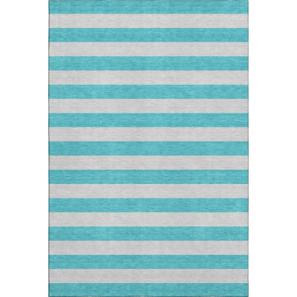 HomeRoots 10' X 14' Turquoise & Ivory Striped Washable Area Rug – UV Protected, Stain Resistant & Easy Care! 647782