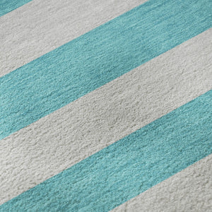 HomeRoots 10' X 14' Turquoise & Ivory Striped Washable Area Rug – UV Protected, Stain Resistant & Easy Care! 647782